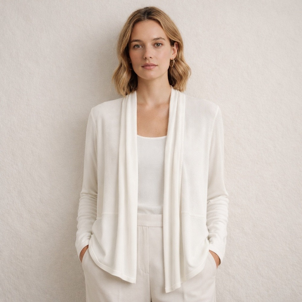 Michael Stars White Ribbed Open Cardigan Peplum Shawl‎ OS Coquette Balletcore